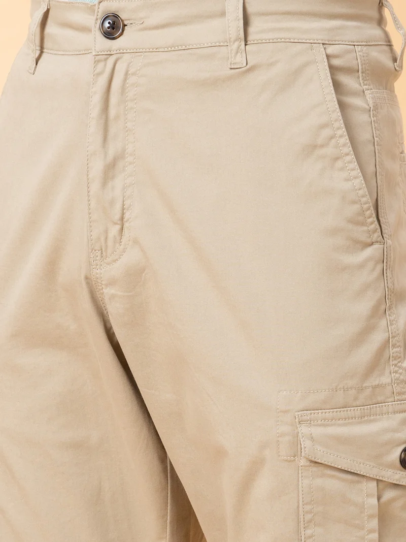 جلو باص جلوبس بنطلون كارجو رجالي بيج سادة بقصة ضيقة