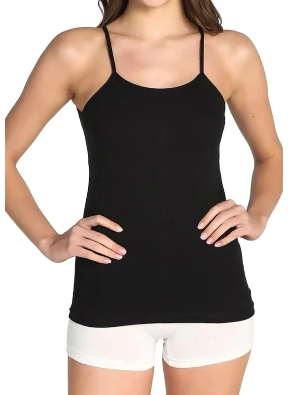 Tutku Passion Women's Rope Strap Black Undershirt 6 Pieces