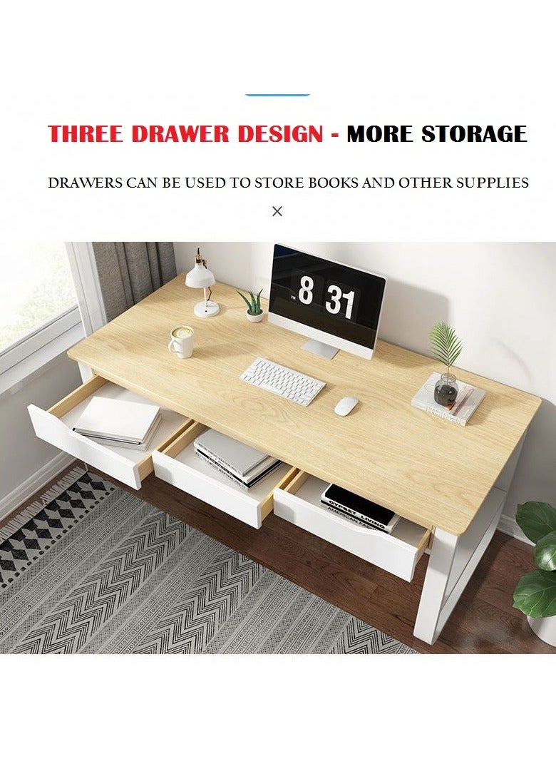 اليسا مكتب منزلي عصري بثلاثة أدراج واسعة - لمسة نهائية خشبية أنيقة، محطة عمل 140×60 سم للدراسة والكتابة والإنتاجية - Image 3