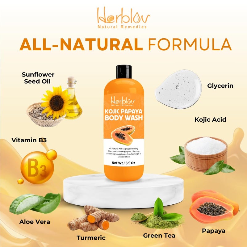 Herblov صابون حمض الكوجيك لتفتيح البشرة المصابة بفرط التصبغ غسول الجسم بالكوجيك والبابايا صابون بقع داكنة يقلل من ندوب حب الشباب ويوحد لون البشرة غسول الجسم بالكركم لوجه أكثر إشراقًا وتألقًا - Image 5