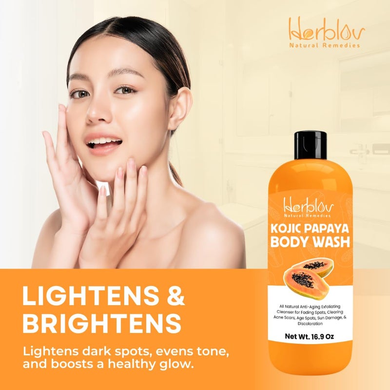 Herblov صابون حمض الكوجيك لتفتيح البشرة المصابة بفرط التصبغ غسول الجسم بالكوجيك والبابايا صابون بقع داكنة يقلل من ندوب حب الشباب ويوحد لون البشرة غسول الجسم بالكركم لوجه أكثر إشراقًا وتألقًا - Image 2