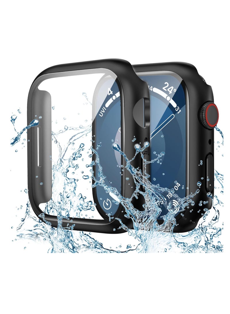 Waterproof Case for Apple Watch Screen Protector 45mm Series 7 8 9, Tempered Glass Face Cover for iWatch Accessories 45 mm Black - Image 1