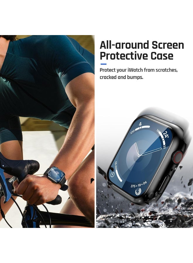 Waterproof Case for Apple Watch Screen Protector 45mm Series 7 8 9, Tempered Glass Face Cover for iWatch Accessories 45 mm Black - Image 4