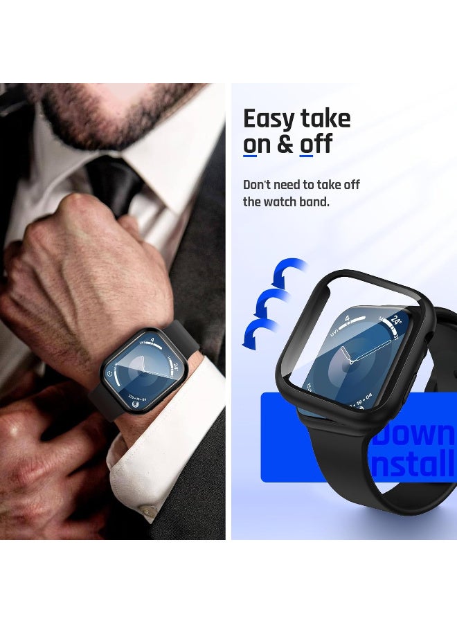 Waterproof Case for Apple Watch Screen Protector 45mm Series 7 8 9, Tempered Glass Face Cover for iWatch Accessories 45 mm Black - Image 2