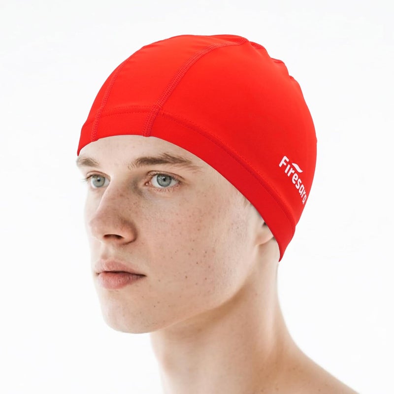 Firesara Fabric Swim Cap, High Elasticity Swimming Cap Keeps Hair Clean Breathable Fit Both Long Hair Short Hair, Swim Caps Woman Girls Men Kids One Size Hat - Image 1