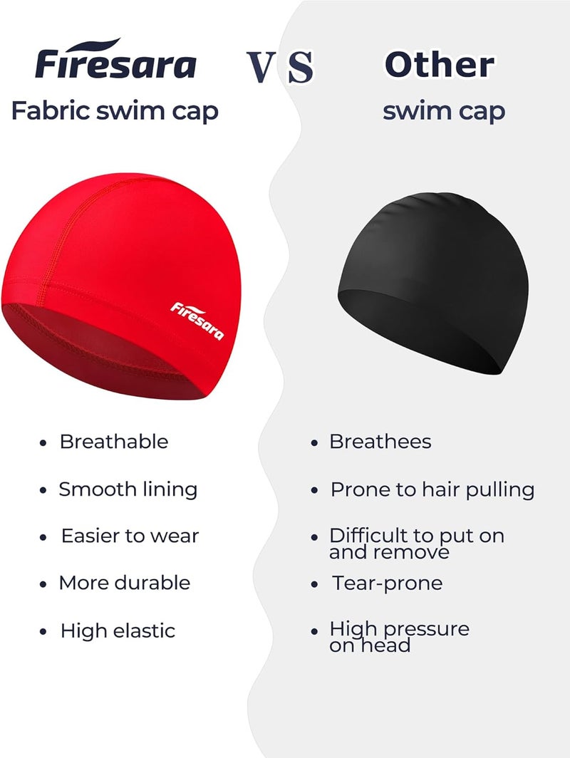 Firesara Fabric Swim Cap, High Elasticity Swimming Cap Keeps Hair Clean Breathable Fit Both Long Hair Short Hair, Swim Caps Woman Girls Men Kids One Size Hat - Image 3