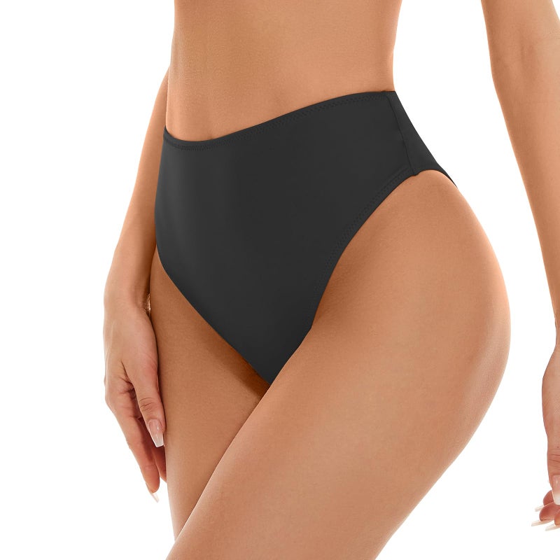 Kepblom Women's High Waisted Bikini Bottom - High Cut Cheeky Rave Bottoms for Beach, Swimming Pool, Rave Festivals, Black, M - Image 3