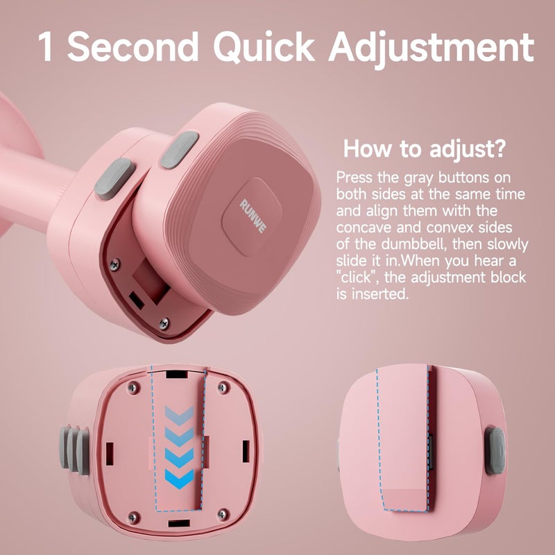 RUNWE Adjustable Dumbbell Set of 2 - Fast Adjustment 4 in 1 Free Weights Dumbbells Set for Women, Each 2.2 3.3 4.4 5.5lb Hand Weights Set for Home Gym & Outdoor Exercise Training - Image 4