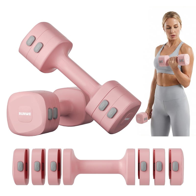 RUNWE Adjustable Dumbbell Set of 2 - Fast Adjustment 4 in 1 Free Weights Dumbbells Set for Women, Each 2.2 3.3 4.4 5.5lb Hand Weights Set for Home Gym & Outdoor Exercise Training - Image 1