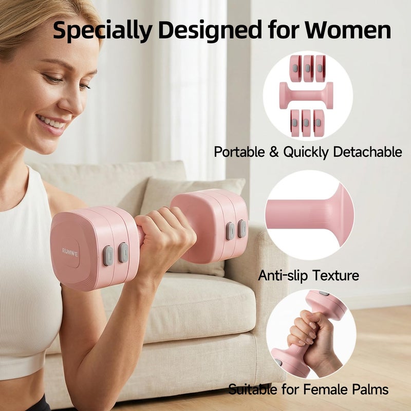 RUNWE Adjustable Dumbbell Set of 2 - Fast Adjustment 4 in 1 Free Weights Dumbbells Set for Women, Each 2.2 3.3 4.4 5.5lb Hand Weights Set for Home Gym & Outdoor Exercise Training - Image 5