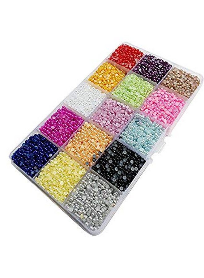 شينكو كرافت 18000 قطعة متنوعة 15 لون نصف مسطح تقليد اللؤلؤ حبة 3 مللي متر جوهرة سجل القصاصات الحرفية لتقوم بها بنفسك الخرز + صندوق بلاستيكي - Image 1