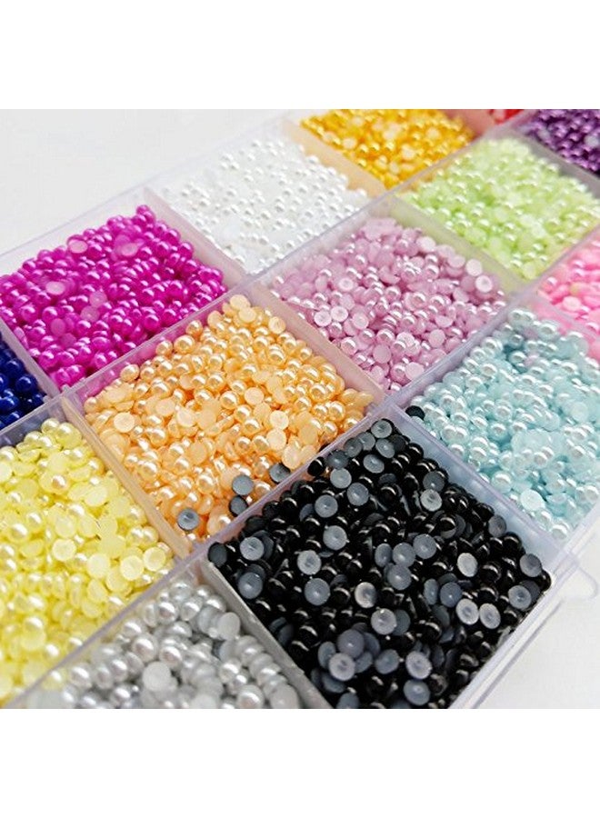 شينكو كرافت 18000 قطعة متنوعة 15 لون نصف مسطح تقليد اللؤلؤ حبة 3 مللي متر جوهرة سجل القصاصات الحرفية لتقوم بها بنفسك الخرز + صندوق بلاستيكي - Image 2
