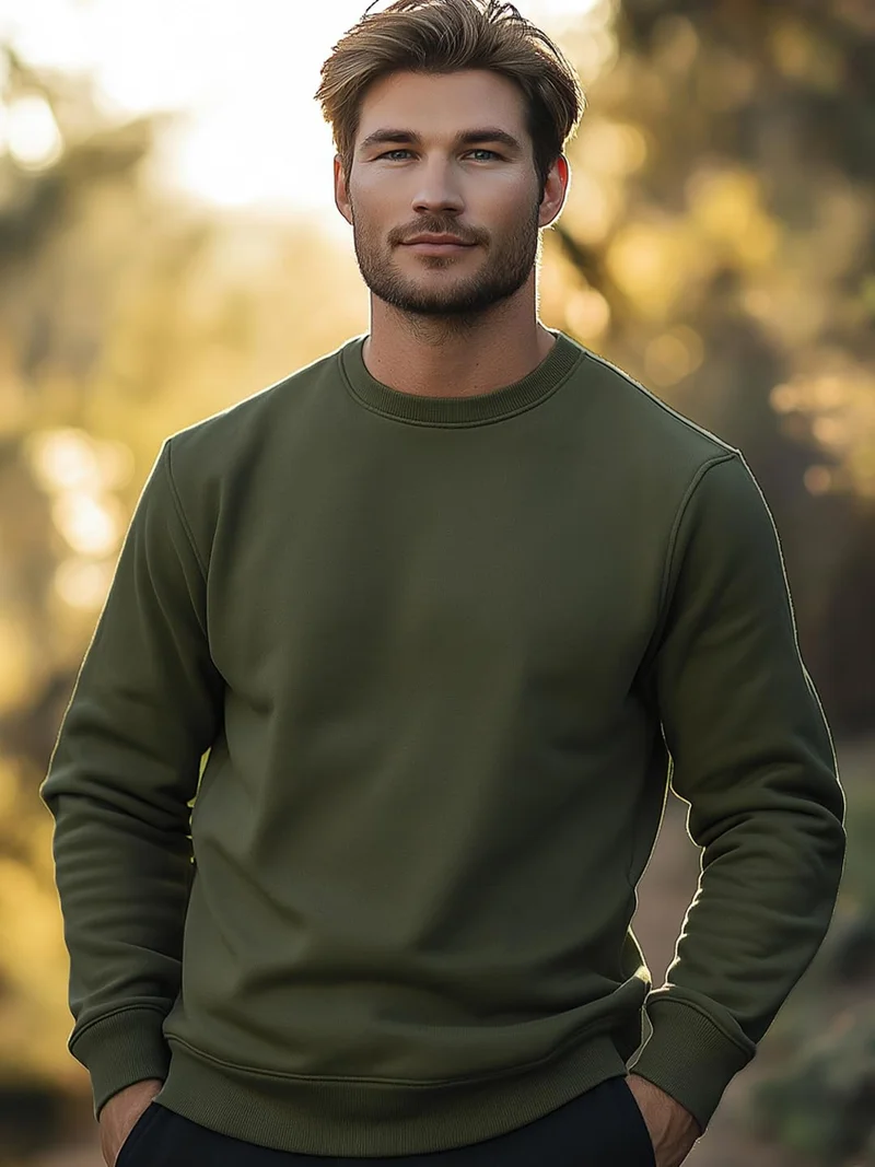 نوبيرو Men Olive Green Regular Sweatshirt