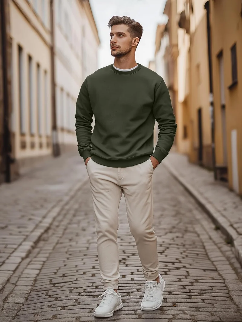 NOBERO  Men Olive Green Regular Sweatshirt for Men | Best Price UAE