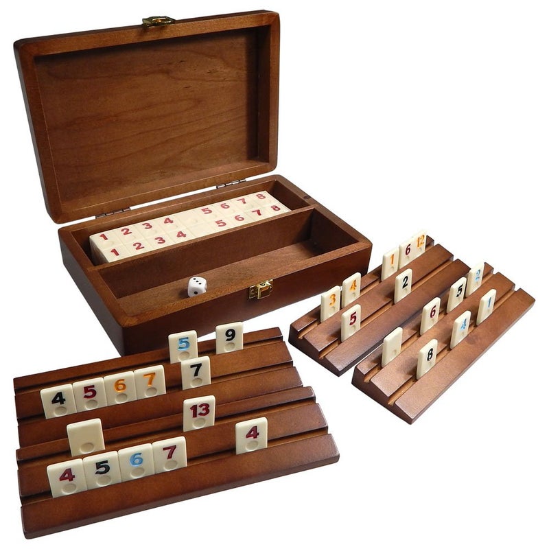 Best Chess Set أفضل مجموعة شطرنج تريسي للسفر مصغرة لعبة رومي في علبة خشبية مع رفوف خشبية وبلاطات يوريا - Image 2