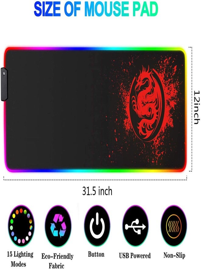 trvaago Large Anime Dragon Keyboard Mat - 15 Light Modes, High Performance, Extended Mouse Pad & Keyboard Mat Combined - Gaming Mat 31.5 X 12in (Red) - Image 2