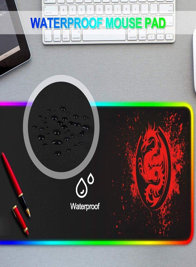 trvaago Large Anime Dragon Keyboard Mat - 15 Light Modes, High Performance, Extended Mouse Pad & Keyboard Mat Combined - Gaming Mat 31.5 X 12in (Red) - Image 4