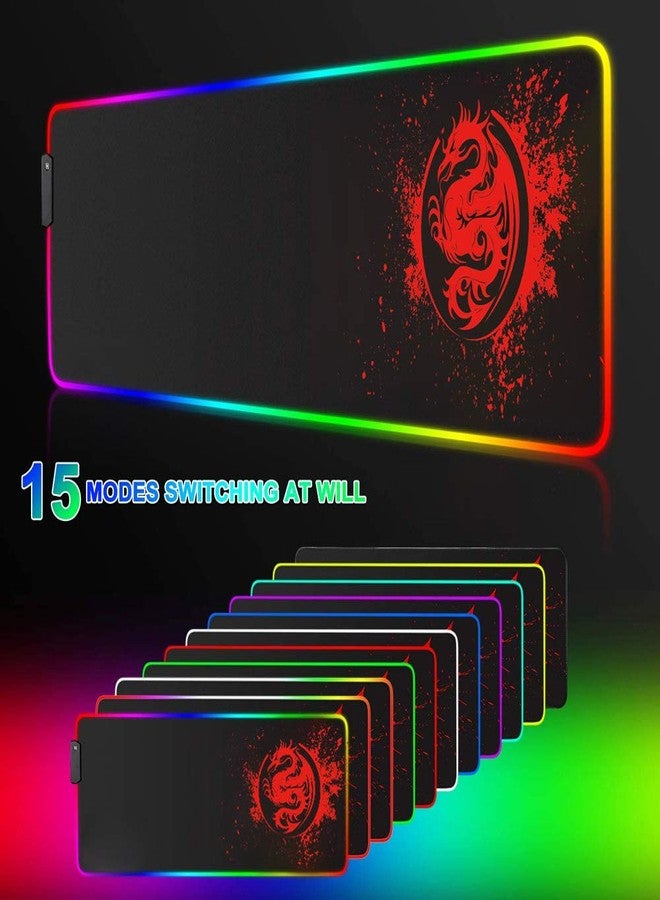 trvaago Large Anime Dragon Keyboard Mat - 15 Light Modes, High Performance, Extended Mouse Pad & Keyboard Mat Combined - Gaming Mat 31.5 X 12in (Red) - Image 5