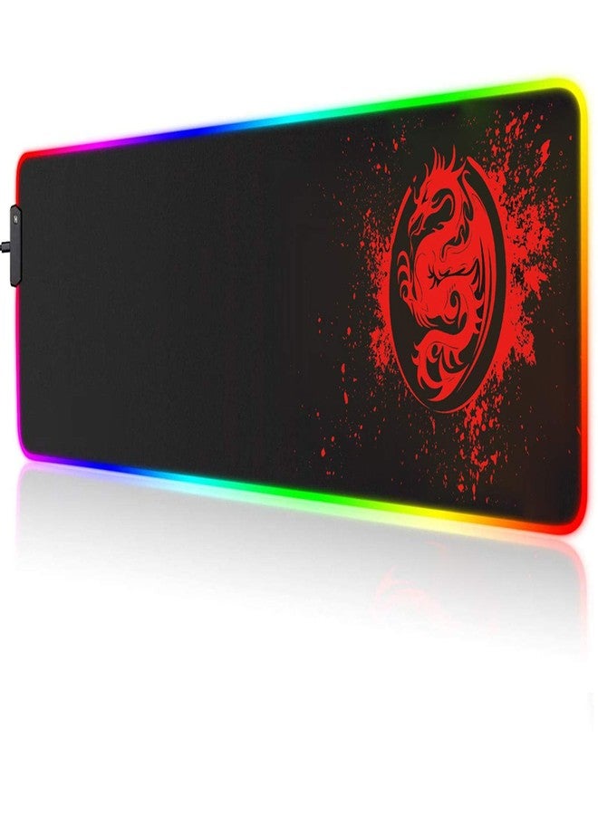trvaago Large Anime Dragon Keyboard Mat - 15 Light Modes, High Performance, Extended Mouse Pad & Keyboard Mat Combined - Gaming Mat 31.5 X 12in (Red) - Image 1
