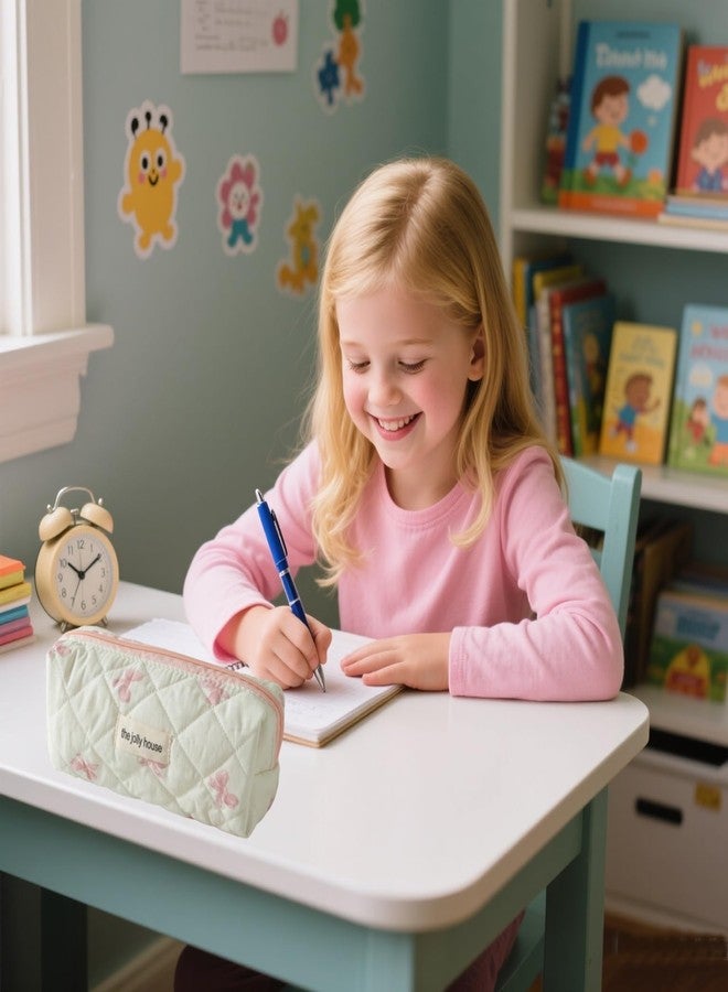 Carry bloom حقيبة أقلام رصاص كاري بلوم، حقيبة أقلام رصاص لطيفة للبنات، حقيبة أقلام رصاص أنيقة بسحاب، حقيبة أدوات مدرسية ومكياج (لون وردي فراشة) - Image 2