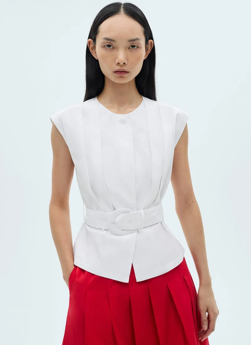 MANGO Belted Pleated Blouse
