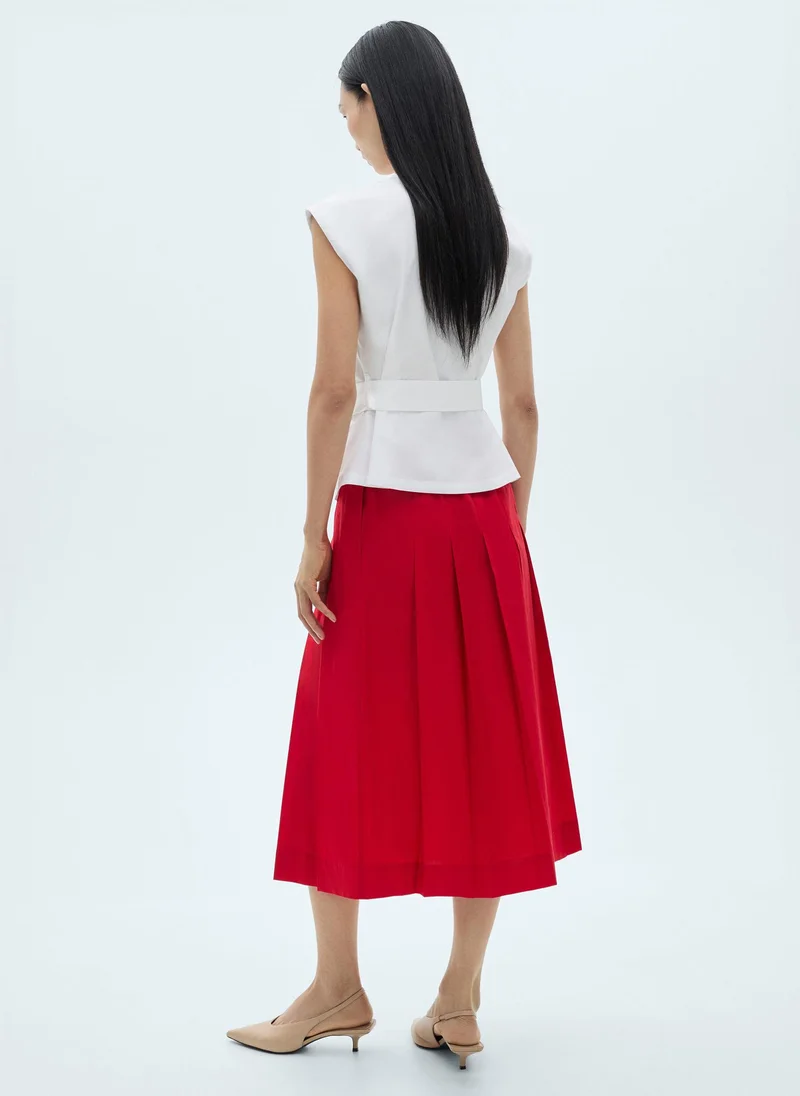 MANGO Belted Pleated Blouse