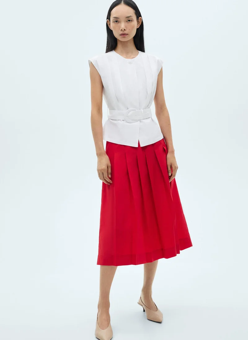MANGO Belted Pleated Blouse