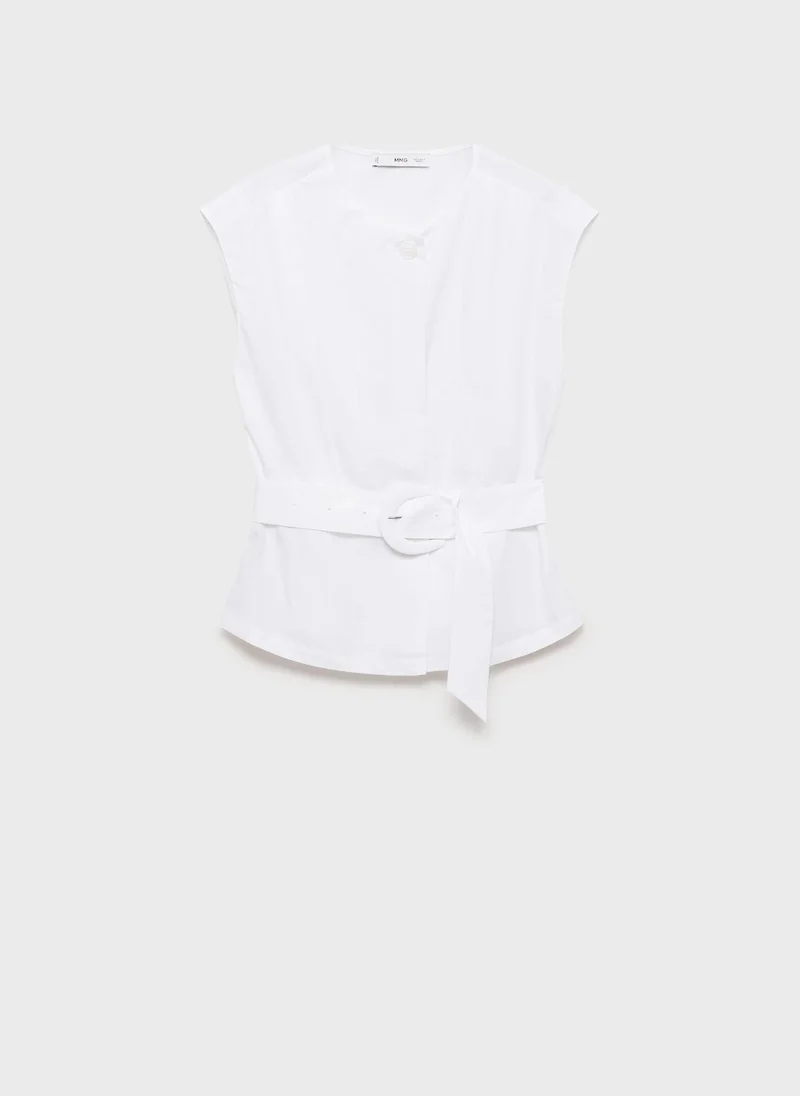 MANGO Belted Pleated Blouse