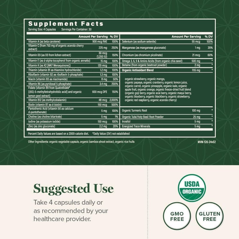 Global Healing Center  USDA Organic Multivitamin for Women  Men  Vitamins Include A C D  More for Your Overall Health  Wellness Needs  Complete Daily Multi Vitamin Nourishment 120 Capsules - Image 3