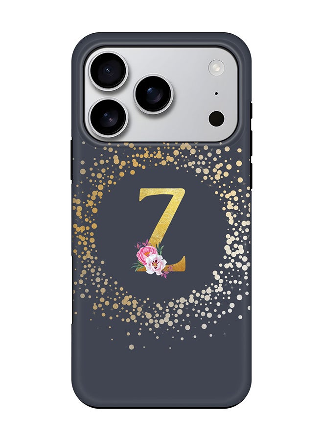 Stylizedd Tough Pro Magnetic Case for iPhone 17 Pro, Dual Layer hybrid PC + TPU Mobile Cover Matte - Custom Monogram Floral - Z  (Grey )