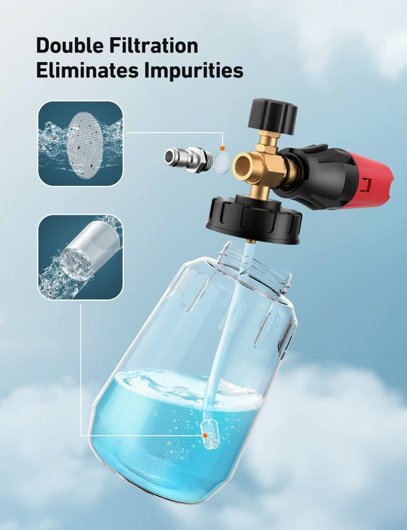 أسترواي مدفع فوم AstroAI، مدفع فوم سيارات ثقيل، رمح زرغوة ثلج قابل للتعديل برقبة عريضة ورغوة سميكة لغسيل الضغط مع موصل سريع 1/4" وزجاجة 1 لتر - Image 2