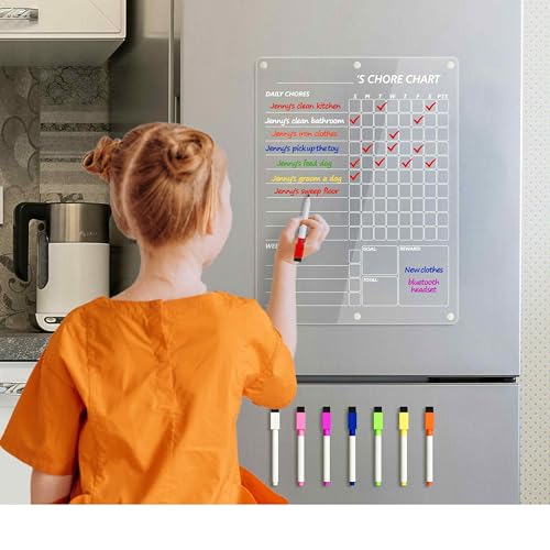 Neatsure لوحة مهام مغناطيسية أكريليك من نيتشر للأطفال 2، لوحة مهام واضحة للثلاجة، لوحة مسح جاف أسبوعية للأطفال والمراهقين والبالغين، مع 8 أقلام ملونة، 15"x11" - Image 2