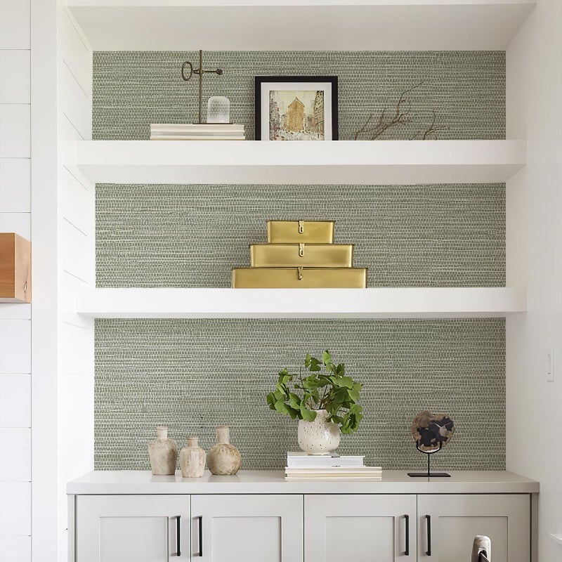 Simon&Siff Green Textured Grasscloth Peel and Stick Wallpaper 17.7"x394" Neutral Faux Grassweave Wallpaper Waterproof Self Adhesive Removable Wallpaper Mural for Home Decor Bedroom Kitchen Cabinet - Image 4