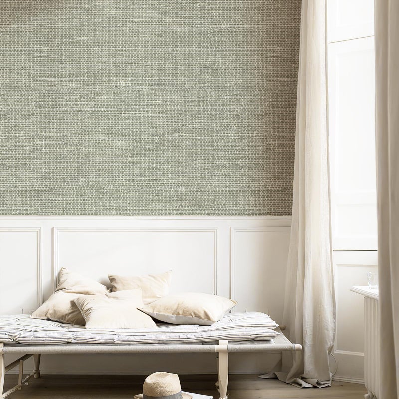 Simon&Siff Green Textured Grasscloth Peel and Stick Wallpaper 17.7"x394" Neutral Faux Grassweave Wallpaper Waterproof Self Adhesive Removable Wallpaper Mural for Home Decor Bedroom Kitchen Cabinet - Image 3