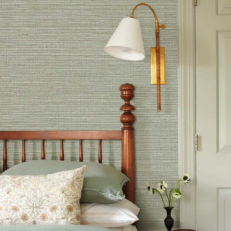 Simon&Siff Green Textured Grasscloth Peel and Stick Wallpaper 17.7"x394" Neutral Faux Grassweave Wallpaper Waterproof Self Adhesive Removable Wallpaper Mural for Home Decor Bedroom Kitchen Cabinet - Image 5