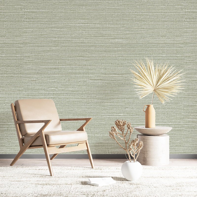 Simon&Siff Green Textured Grasscloth Peel and Stick Wallpaper 17.7"x394" Neutral Faux Grassweave Wallpaper Waterproof Self Adhesive Removable Wallpaper Mural for Home Decor Bedroom Kitchen Cabinet - Image 2