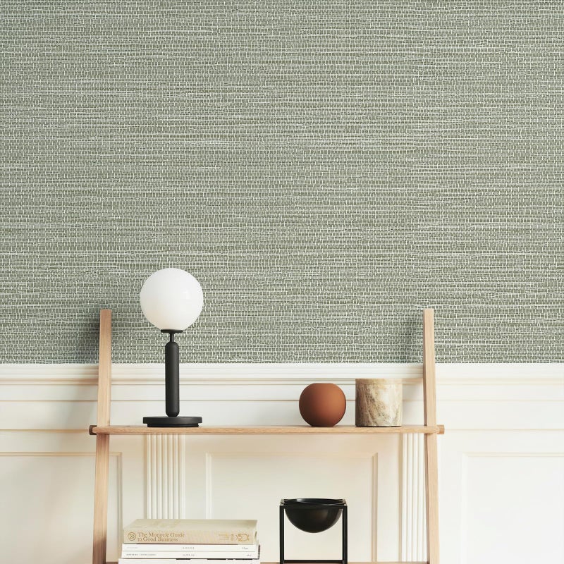 Simon&Siff Green Textured Grasscloth Peel and Stick Wallpaper 17.7"x394" Neutral Faux Grassweave Wallpaper Waterproof Self Adhesive Removable Wallpaper Mural for Home Decor Bedroom Kitchen Cabinet - Image 1