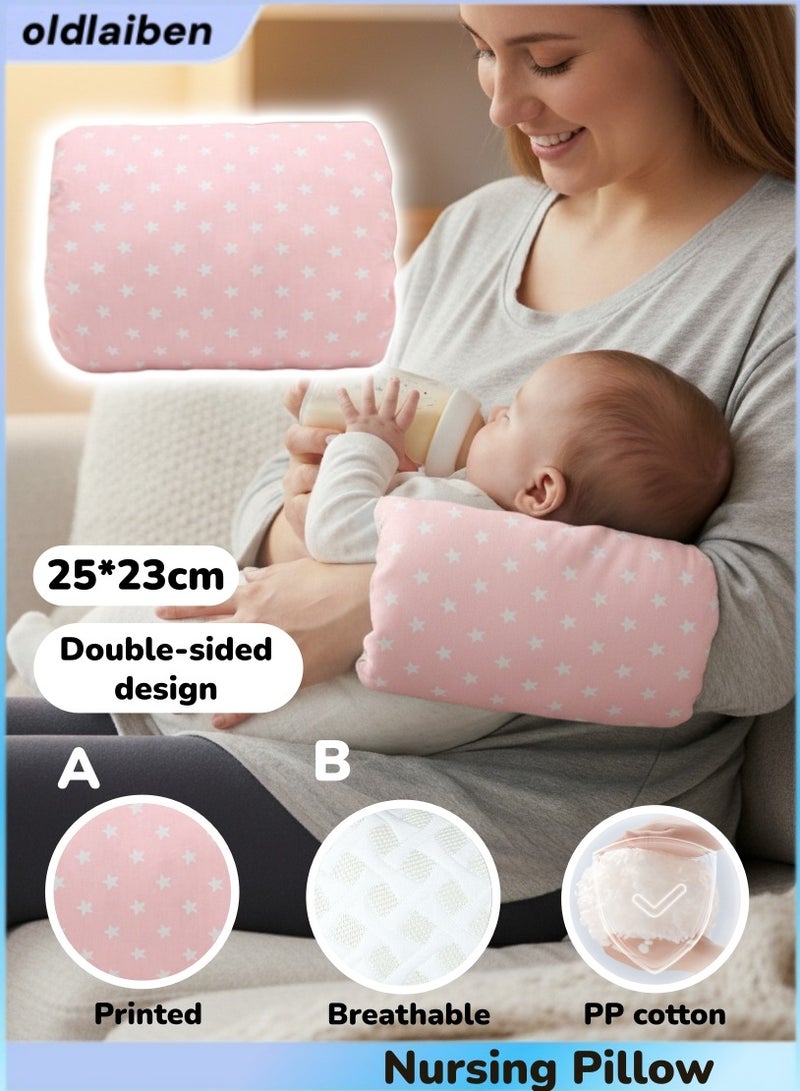 الدليبن وسائد للرضاعة الطبيعية، وسادة مهد مريحة، وسادة ذراع قطنية للرضاعة، وسائد إرضاع ناعمة ومريحة، وسادة ذراع محمولة لإرضاع الطفل أثناء السفر، لحديثي الولادة للرضاعة بالزجاجة （باللون الوردي) - Image 1