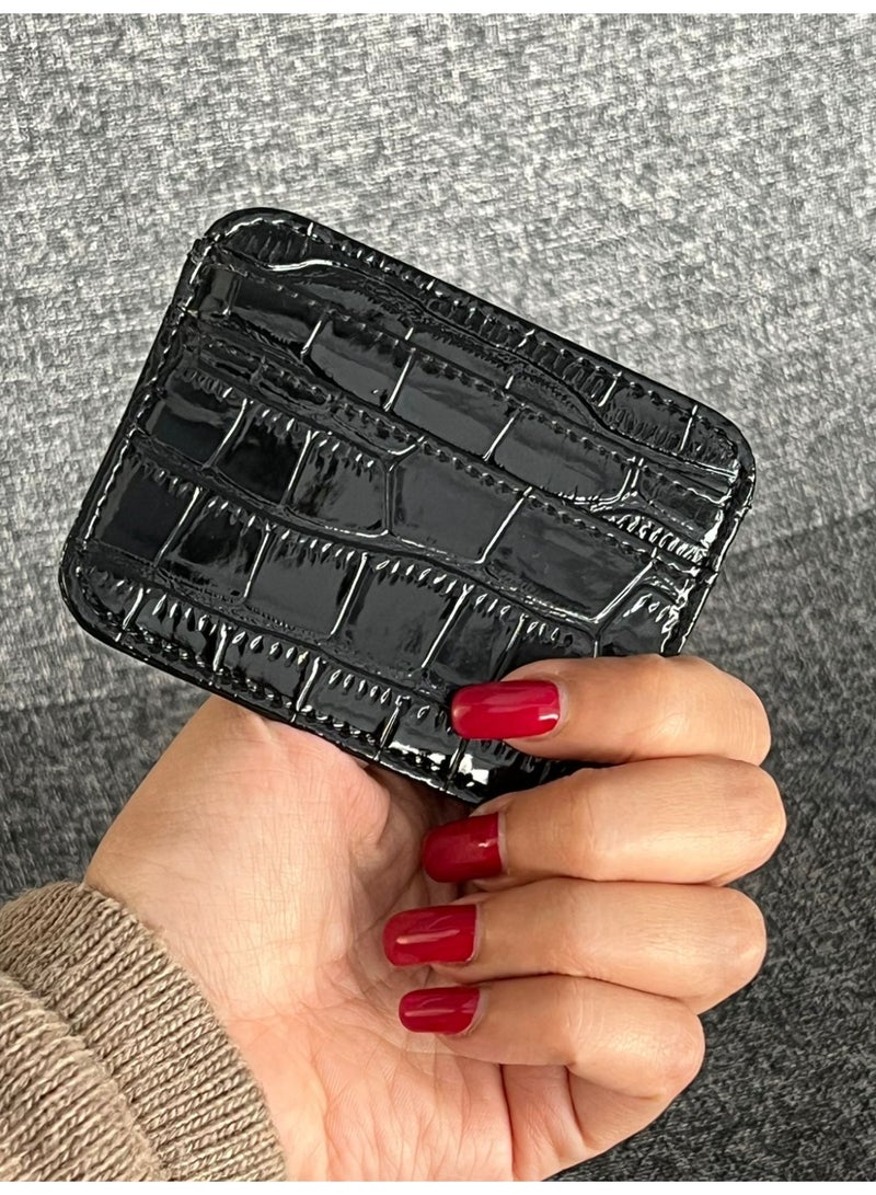 M A Printed Leather Card Holder 10 x 7.5 cm For Women – Black-M-007-BL - Image 1