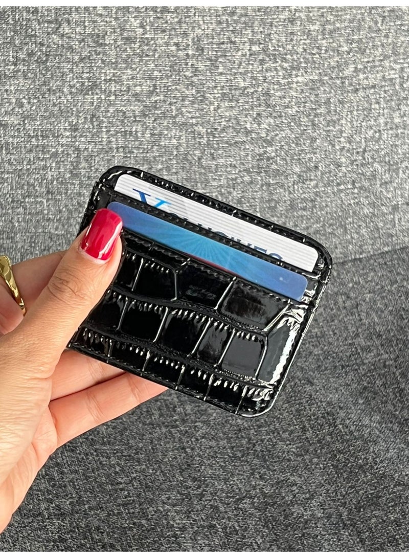 M A Printed Leather Card Holder 10 x 7.5 cm For Women – Black-M-007-BL - Image 3