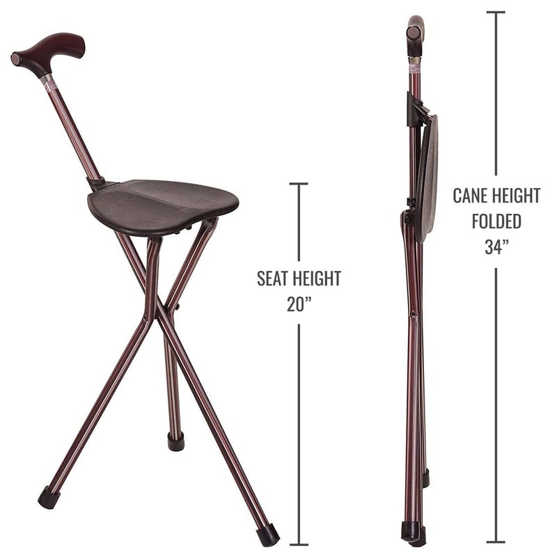 Switch Sticks Folding Walking Cane With Seat For Seniors & Adults, 34â€ Tall Quad Cane Chair, Lightweight Aluminum Frame - Supports 220 Lbs, Ergonomic Non-Slip Handle - Travel & Outdoor - FSA/HSA - Image 3