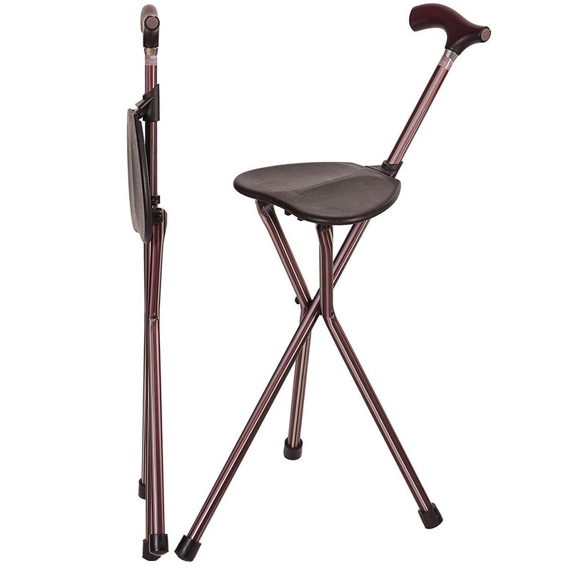Switch Sticks Folding Walking Cane With Seat For Seniors & Adults, 34â€ Tall Quad Cane Chair, Lightweight Aluminum Frame - Supports 220 Lbs, Ergonomic Non-Slip Handle - Travel & Outdoor - FSA/HSA - Image 1
