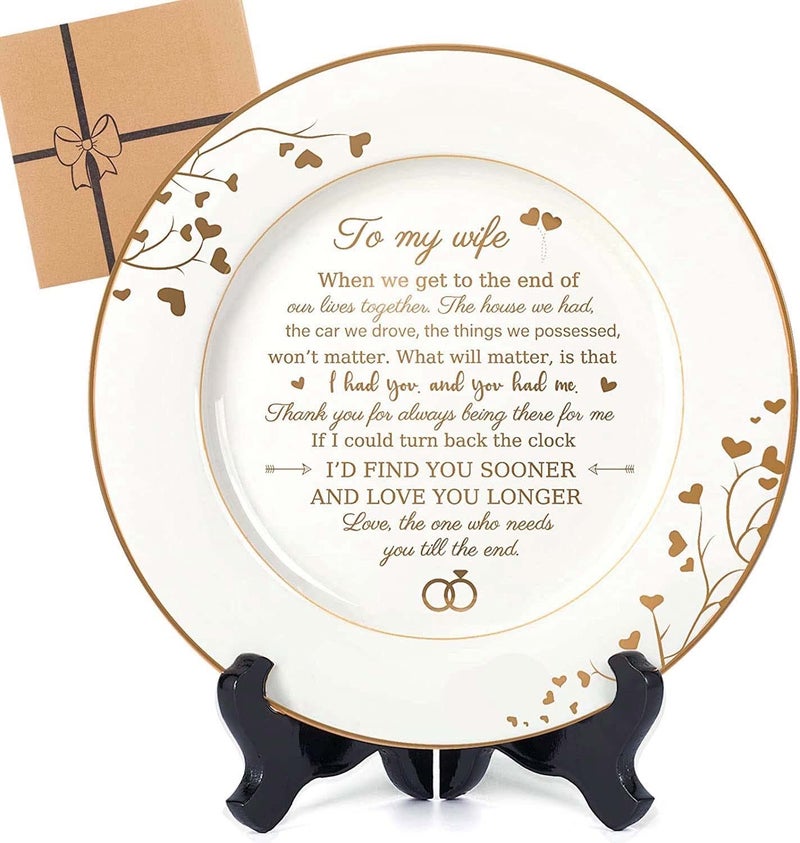 Urllinz Urllinz Gifts for Wife  To My Wife Plate with 24k Gold Foil Happy Birthday Anniversary Wedding Gift for Her from Husband Ceramic 9 