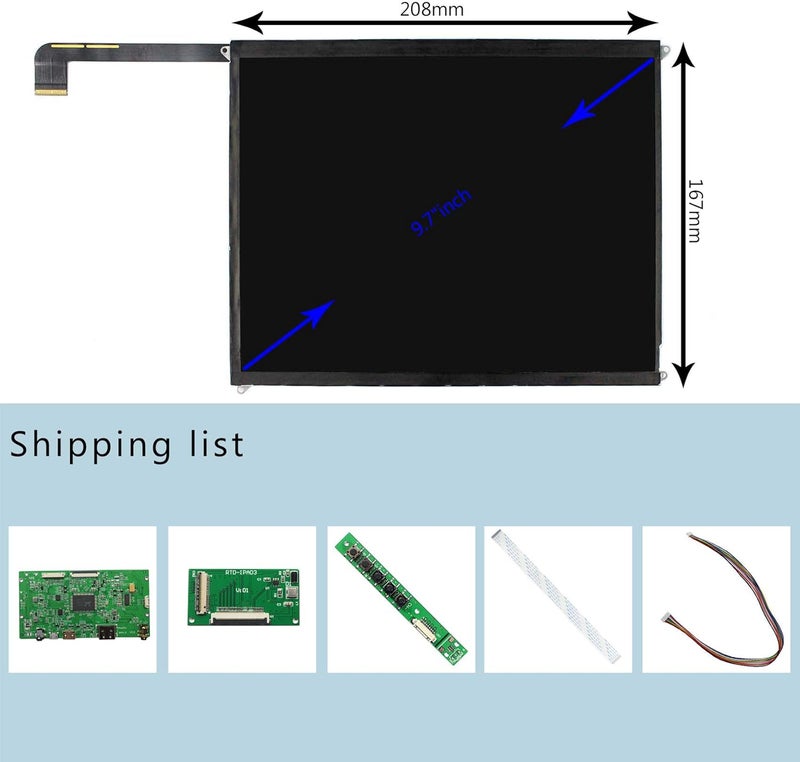 VSDISPLAY 9.7 inch 2048x1536 IPS LCD LP097QX1/ LTL097QL01/ HQ097QX1 with Controller Board fit for DIY Cabinet Monitor - Image 5