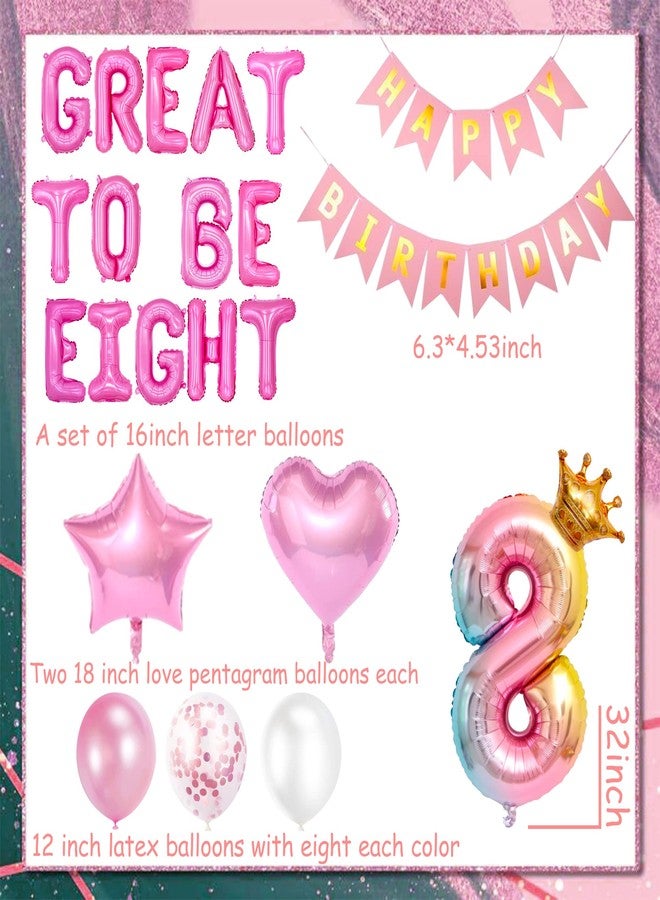 Roaring Good Time 42 PCS Great to Be Eight Birthday Decoration Girls Eight is Great Birthday Balloons 8 Years Old Party Decoration 8 Balloon for Girls Birthday Party Decor Supplies - Image 4
