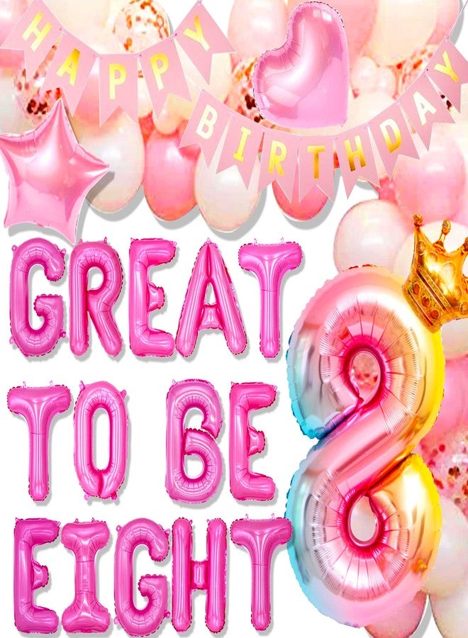 Roaring Good Time 42 PCS Great to Be Eight Birthday Decoration Girls Eight is Great Birthday Balloons 8 Years Old Party Decoration 8 Balloon for Girls Birthday Party Decor Supplies - Image 1