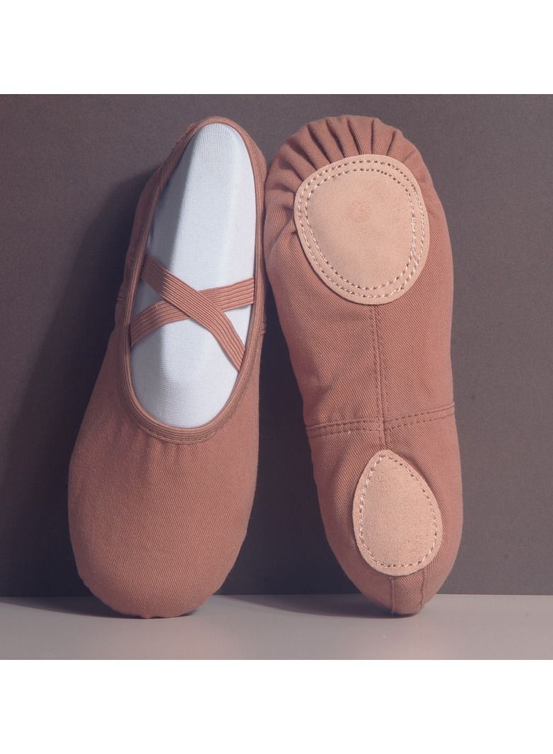 Loquat Girls' New Morandi Ballet Dance Shoes Brown 