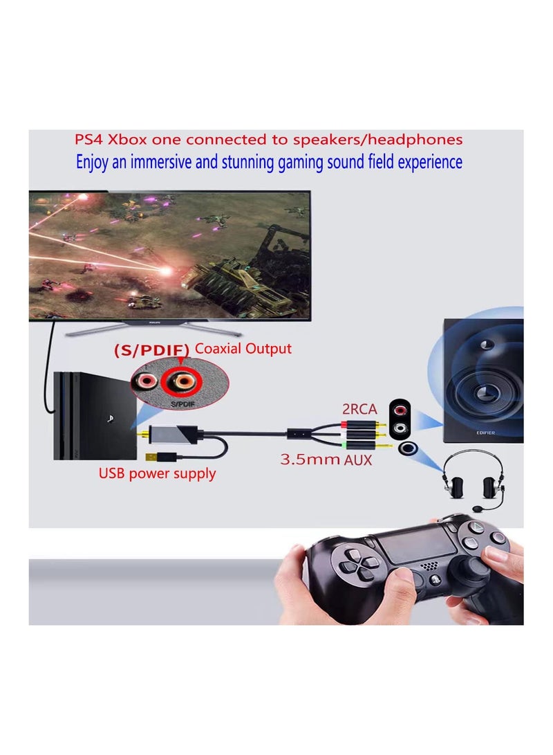 Y&D Digital Coaxial to Analog 3.5mm AUX Audio Cable, 2 RCA Adapter, All-in-one D/A Converter for TV PS4 Xbox one Network Box Blu-ray DVD Sound Amplifier Headphone (10FT) - Image 4