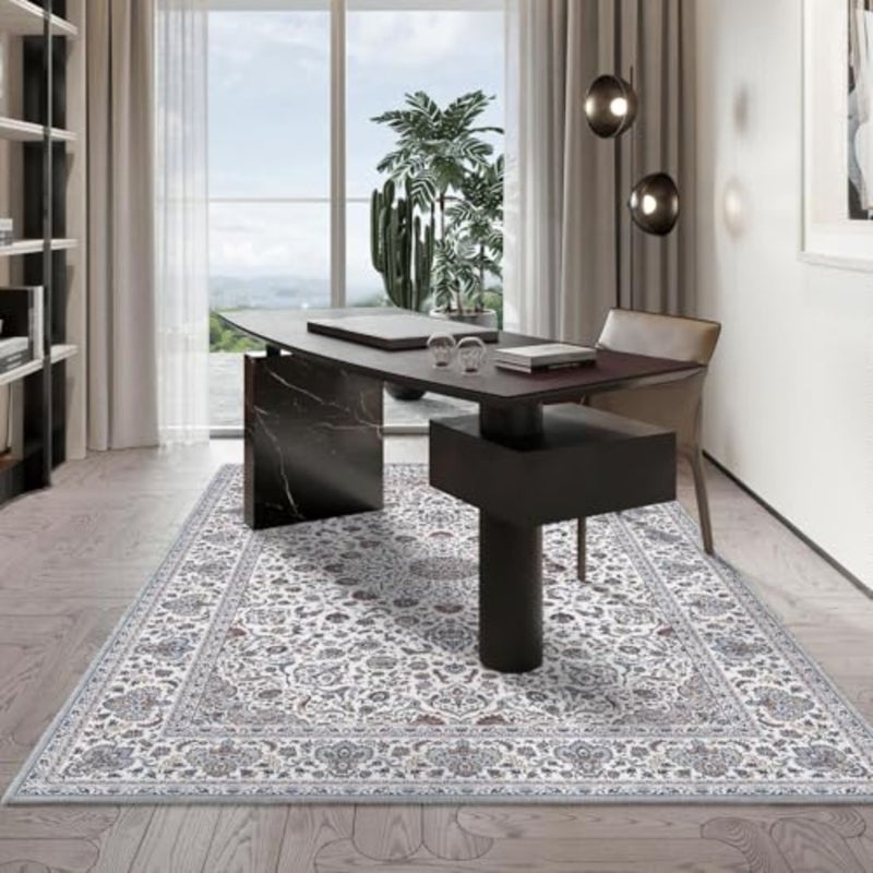 160x230 cm Rugs For Living Room, Vintage Area Rugs, Washable Non Slip Carpets, Indoor Floor Mat, Boho indoor rug, Soft Bedroom Beside Carpets, Home Decor area Rug Grey Color - Image 4