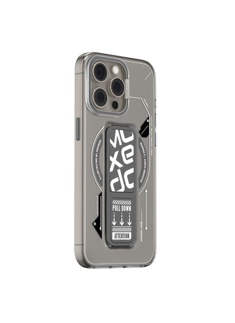 Moxedo Magnetic Protective Case Scratch Resistant Drop Protection with Built-in Extendable Grip Stand Compatible for iPhone 15 Pro Max 6.7 inch - Grey